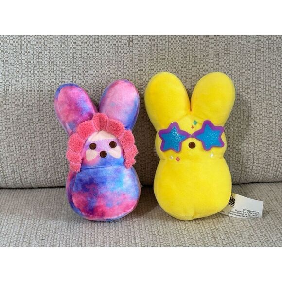 6” Plush PEEPS Tie-Dye Flower and Superstar Rockstar Easter Bunny Peeps - Picture 1 of 8